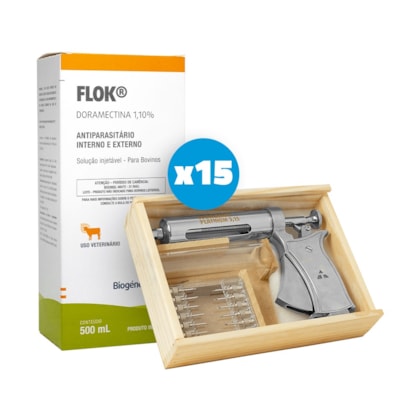 Kit: 15 Flok Doramectina 1,10% - Ganhe 1 Estojo completo 50ml